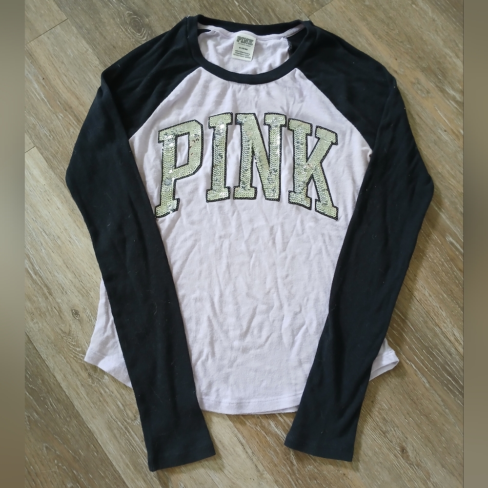 PINK Victoria's Secret Bling Sequins Purple Black Long Sleeve